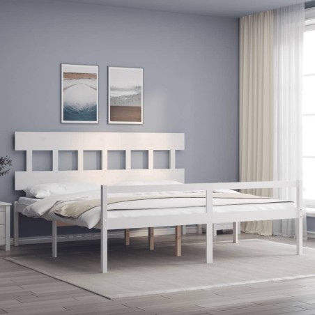 Giroletto con Testiera Bianco 200x200 cm in Legno Massello