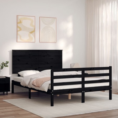 Giroletto con Testiera Nero 4FT Small Double in Legno Massello