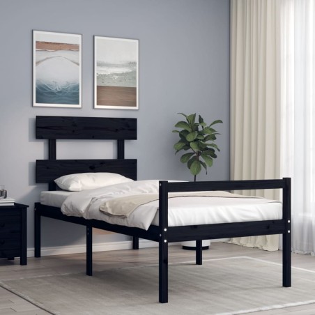 Giroletto con Testiera Nero 100x200 cm in Legno Massello