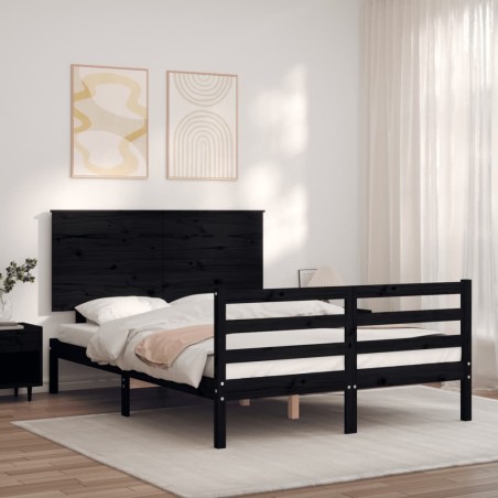 Giroletto con Testiera Nero 140x200 cm in Legno Massello