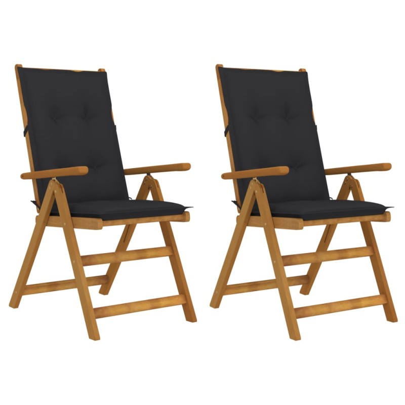 Sedie da Giardino Reclinabili 2 pz con Cuscini Massello Acacia Sedie da Giardino Reclinabili 2 pz con Cuscini Massello Acacia