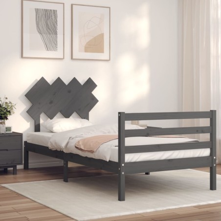 Giroletto con Testiera Grigio 100x200 cm in Legno Massello
