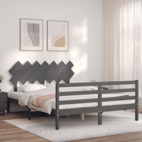 Giroletto con Testiera Grigio 140x200 cm in Legno Massello