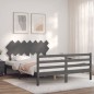 Giroletto con Testiera Grigio 140x200 cm in Legno Massello Giroletto con Testiera Grigio 140x200 cm in Legno Massello