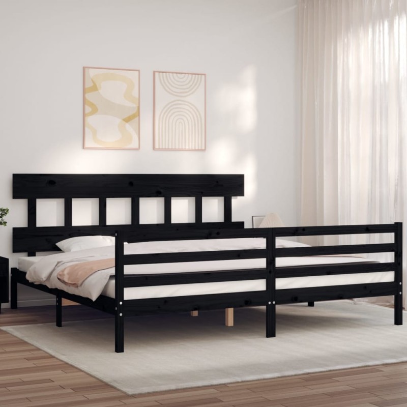 Giroletto con Testiera Nero 6FT Super King in Legno Massello Giroletto con Testiera Nero 6FT Super King in Legno Massello