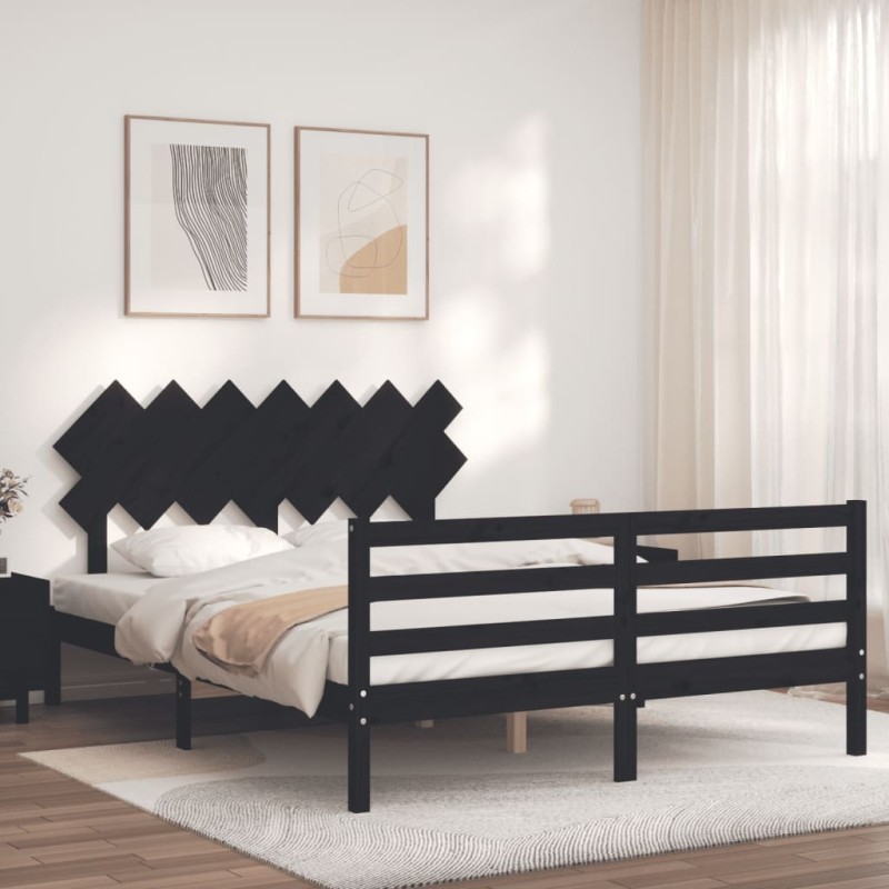 Giroletto con Testiera Nero 5FT King Size in Legno Massello Giroletto con Testiera Nero 5FT King Size in Legno Massello