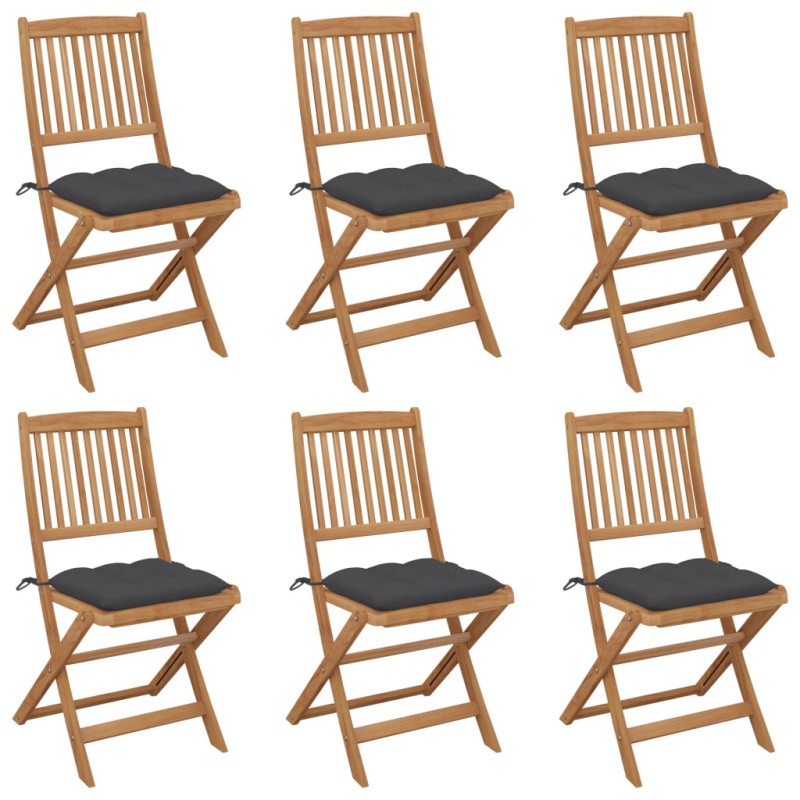 Sedie da Giardino Pieghevoli 6 pz con Cuscini Massello Acacia Sedie da Giardino Pieghevoli 6 pz con Cuscini Massello Acacia