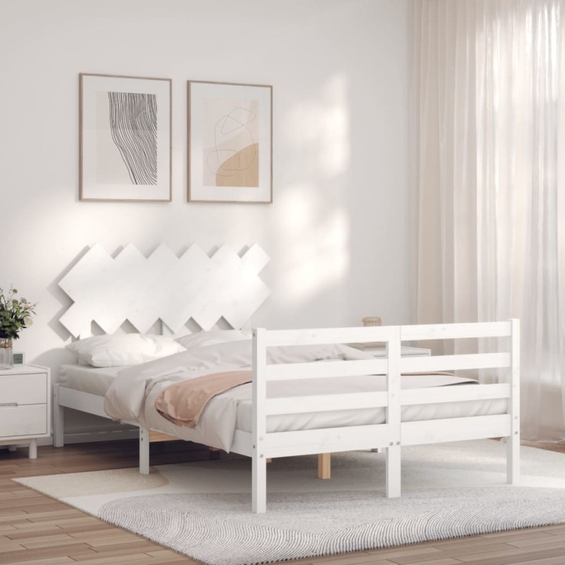 Giroletto con Testiera Bianco 120x200 cm in Legno Massello Giroletto con Testiera Bianco 120x200 cm in Legno Massello