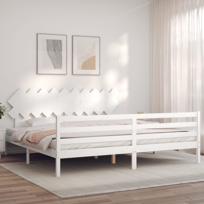 Giroletto con Testiera Bianco 200x200 cm in Legno Massello Giroletto con Testiera Bianco 200x200 cm in Legno Massello