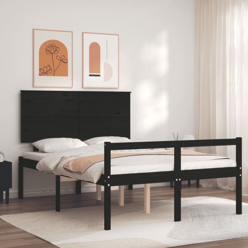 Giroletto con Testiera Nero 4FT Small Double in Legno Massello Giroletto con Testiera Nero 4FT Small Double in Legno Massello