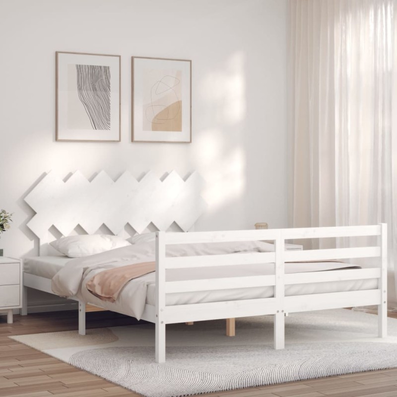 Giroletto con Testiera Bianco 140x200 cm in Legno Massello Giroletto con Testiera Bianco 140x200 cm in Legno Massello