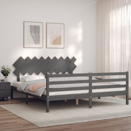 Giroletto con Testiera Grigio 6FT Super King in Legno Massello