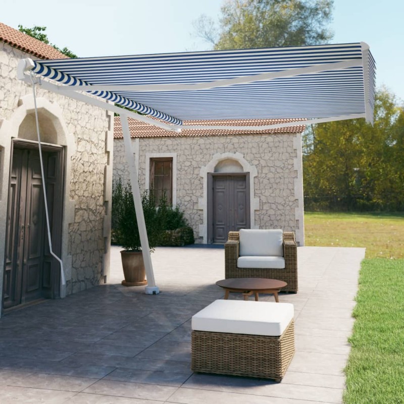 Tenda Retrattile Manuale Autoportante 500x350 cm Blu Bianca Tenda Retrattile Manuale Autoportante 500x350 cm Blu Bianca