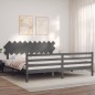 Giroletto con Testiera Grigio 200x200 cm in Legno Massello Giroletto con Testiera Grigio 200x200 cm in Legno Massello
