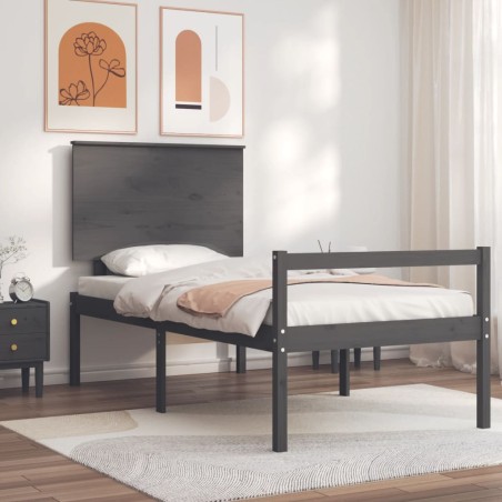Giroletto con Testiera Grigio 100x200 cm in Legno Massello