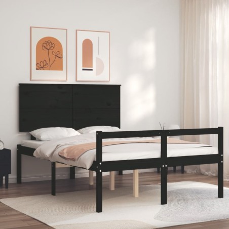 Giroletto con Testiera Nero 140x200 cm in Legno Massello