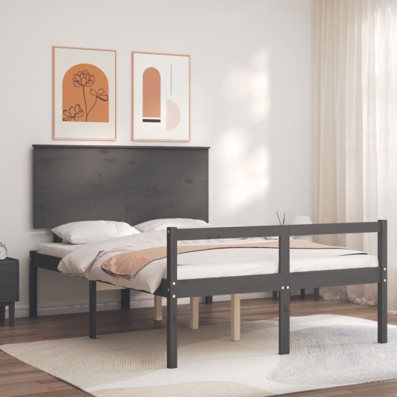 Giroletto con Testiera Grigio 120x200 cm in Legno Massello
