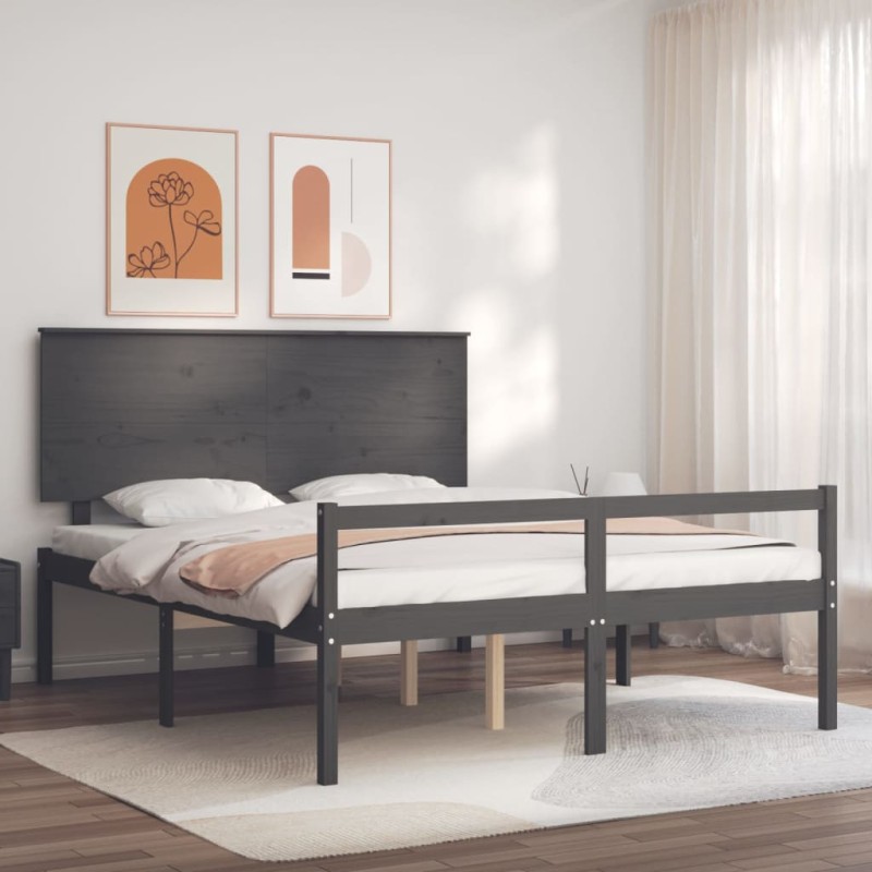 Giroletto con Testiera Grigio 160x200 cm Legno Massello