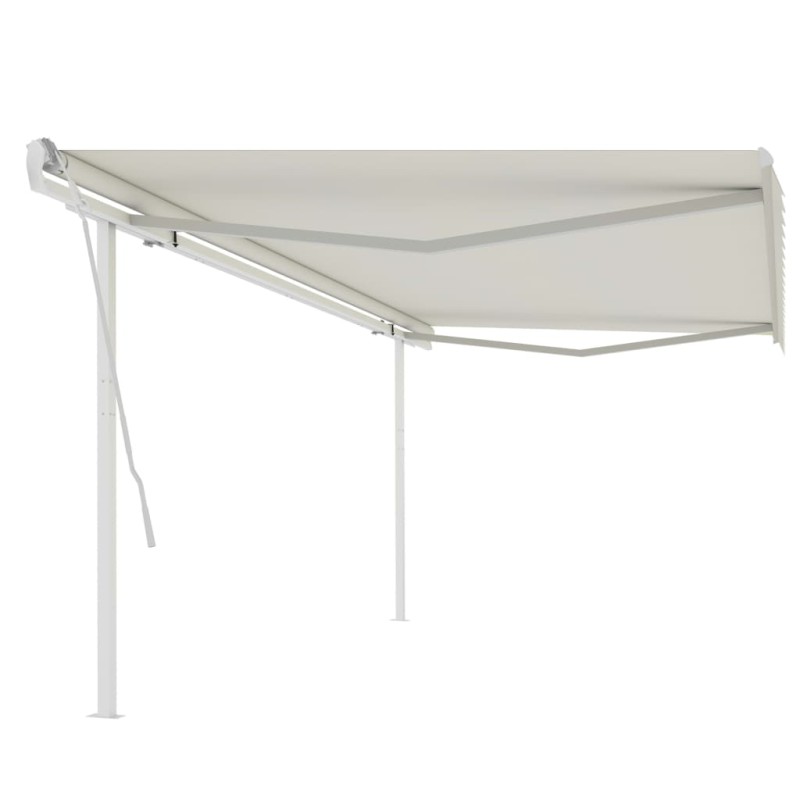 Tenda da Sole Retrattile Manuale con Pali 5x3,5 m Crema Tenda da Sole Retrattile Manuale con Pali 5x3,5 m Crema