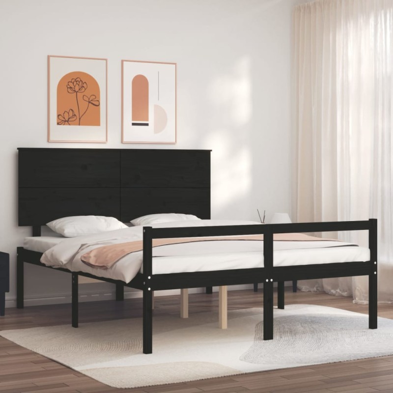 Giroletto con Testiera Nero 5FT King in Legno Massello Giroletto con Testiera Nero 5FT King in Legno Massello