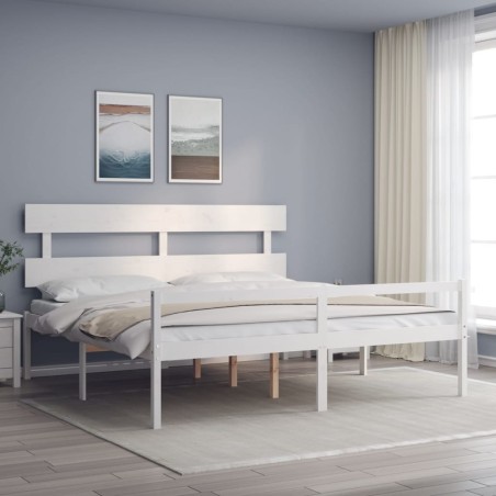 vidaXL Letto per Anziani con Testiera Bianco Super King Legno Massello