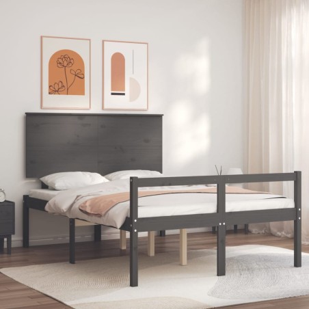 Giroletto con Testiera Grigio 140x200 cm in Legno Massello