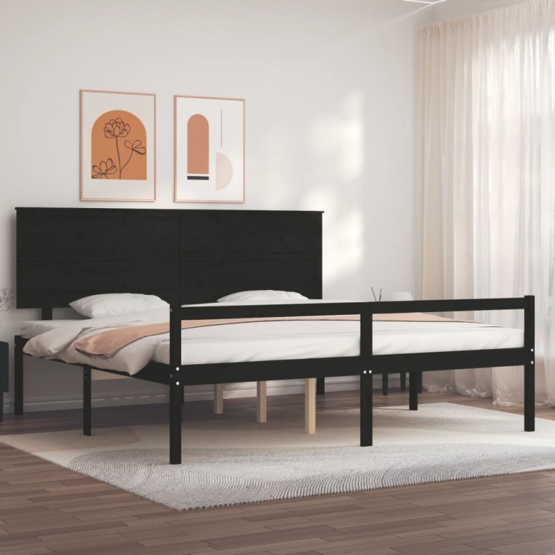 Giroletto con Testiera Nero 200x200 cm in Legno Massello Giroletto con Testiera Nero 200x200 cm in Legno Massello