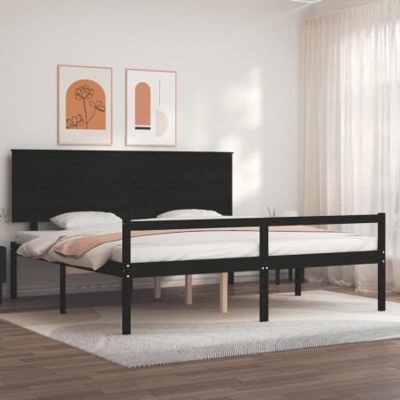 Giroletto con Testiera Nero 200x200 cm in Legno Massello