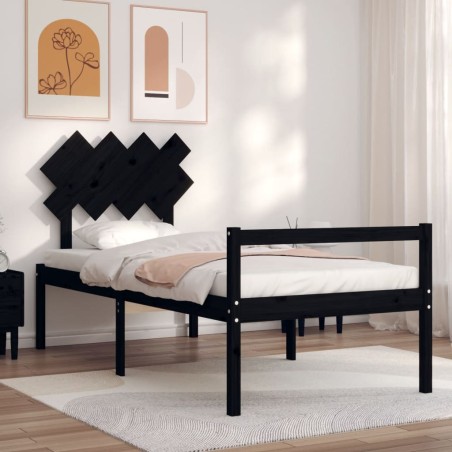 Giroletto con Testiera Nero 90x200 cm in Legno Massello