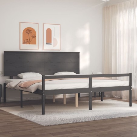 Giroletto con Testiera Grigio 200x200 cm in Legno Massello