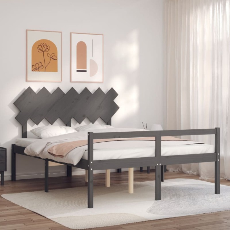 Giroletto con Testiera Grigio 5FT King in Legno Massello Giroletto con Testiera Grigio 5FT King in Legno Massello