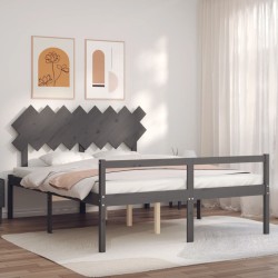 Giroletto con Testiera Grigio 160x200 cm Legno Massello