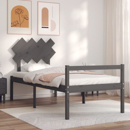 Giroletto con Testiera Grigio 90x200 cm in Legno Massello