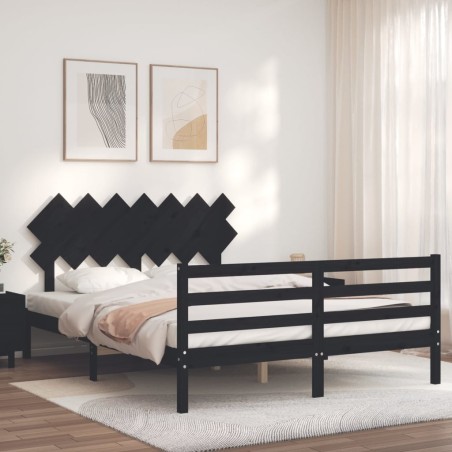Giroletto con Testiera Nero 140x200 cm in Legno Massello