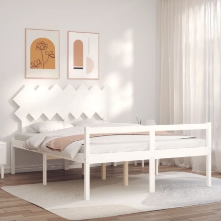 Giroletto con Testiera Bianco 140x190 cm in Legno Massello