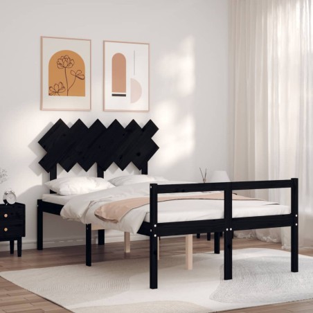 Giroletto con Testiera Nero 120x200 cm in Legno Massello