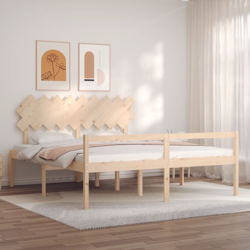 vidaXL Letto per Anziani con Testiera Bianco Super King Legno Massello vidaXL Letto per Anziani con Testiera Bianco Super King Legno Massello