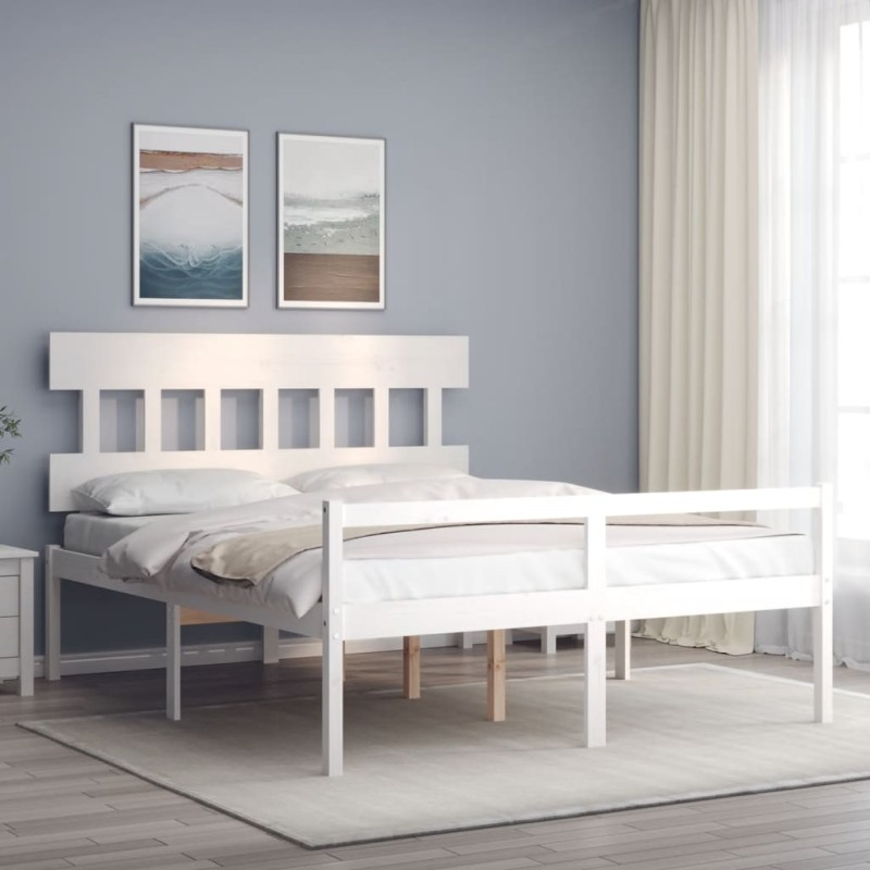 Giroletto con Testiera Bianco 5FT King in Legno Massello Giroletto con Testiera Bianco 5FT King in Legno Massello