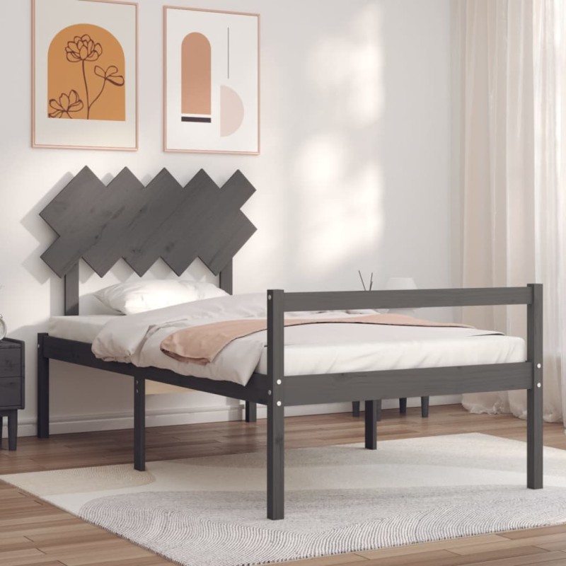 Giroletto con Testiera Grigio 100x200 cm in Legno Massello