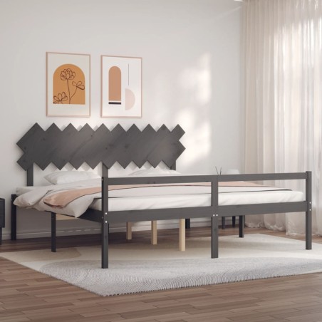 Giroletto con Testiera Grigio 200x200 cm in Legno Massello