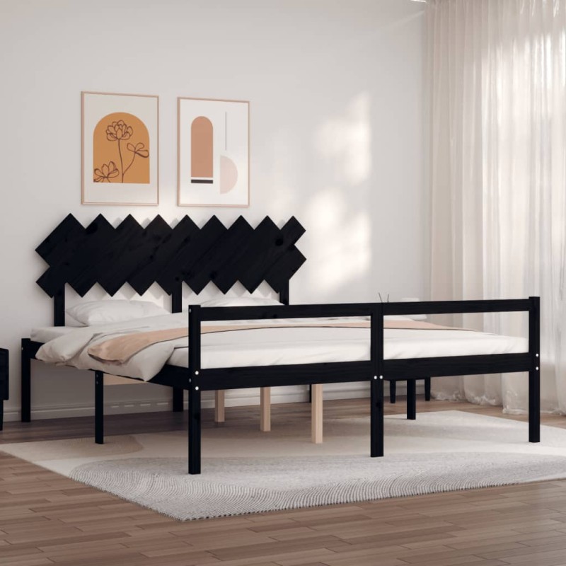 Giroletto con Testiera Nero 6FT Super King in Legno Massello Giroletto con Testiera Nero 6FT Super King in Legno Massello