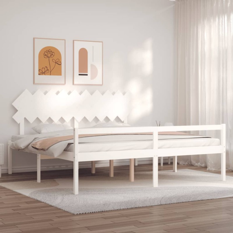 Giroletto con Testiera Bianco 200x200 cm in Legno Massello Giroletto con Testiera Bianco 200x200 cm in Legno Massello