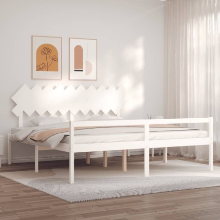 Giroletto con Testiera Bianco 200x200 cm in Legno Massello