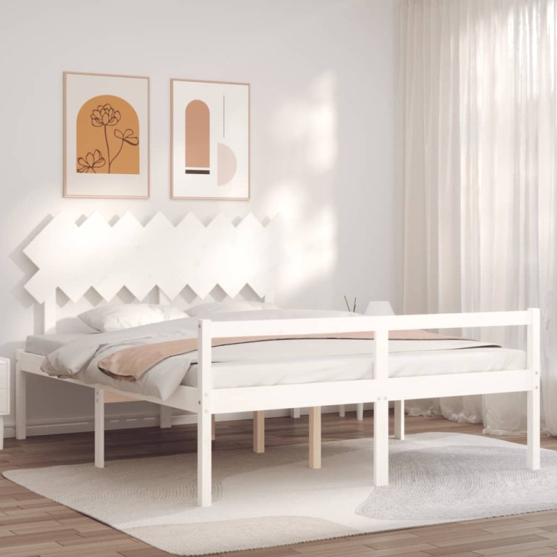 Giroletto con Testiera Bianco 160x200 cm Legno Massello Giroletto con Testiera Bianco 160x200 cm Legno Massello