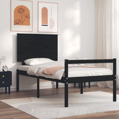 Giroletto con Testiera Nero 90x200 cm in Legno Massello