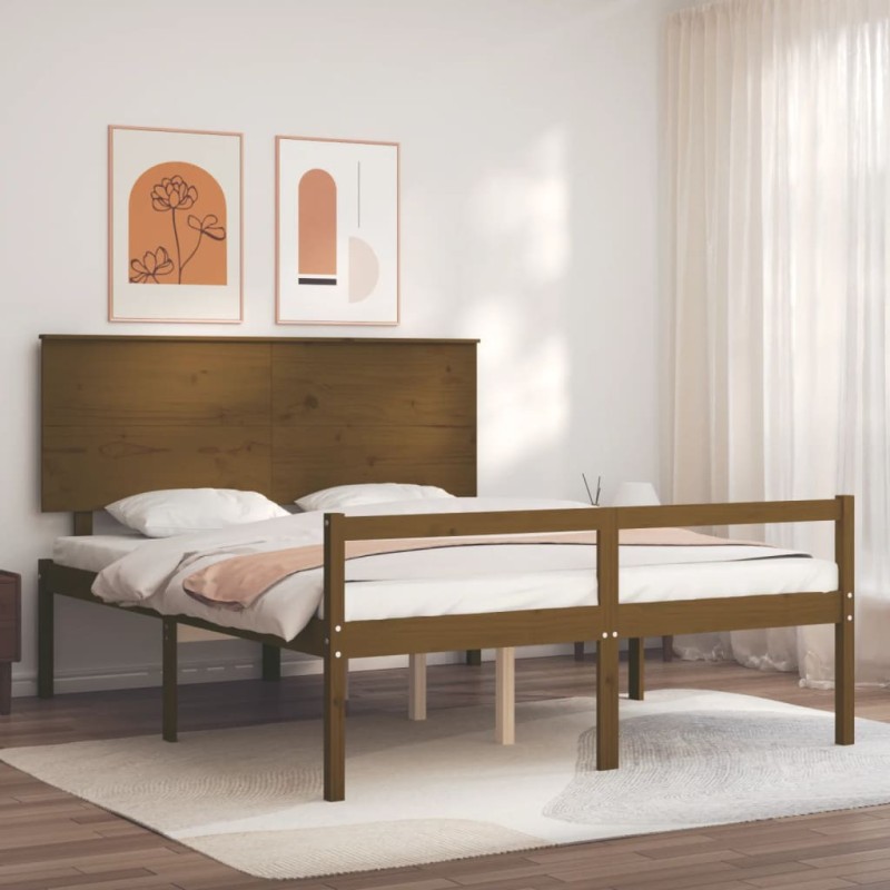 vidaXL Letto Anziani senza Materasso Marrone Ambra King Legno Massello vidaXL Letto Anziani senza Materasso Marrone Ambra King Legno Massello