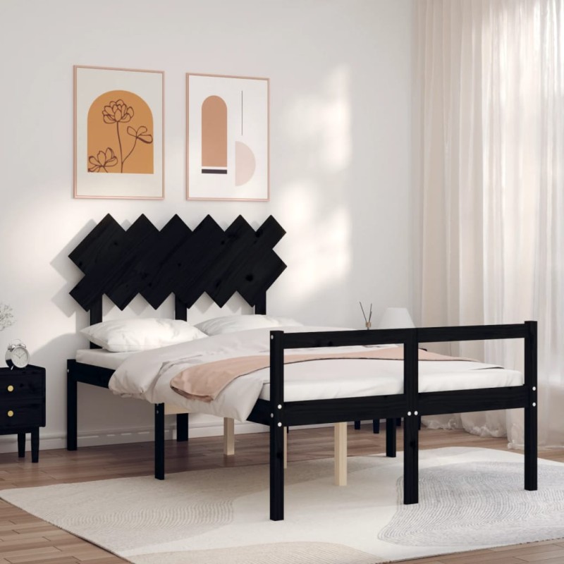 Giroletto con Testiera Nero 4FT Small Double in Legno Massello