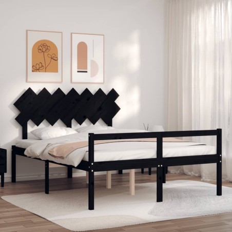 Giroletto con Testiera Nero 140x190 cm in Legno Massello
