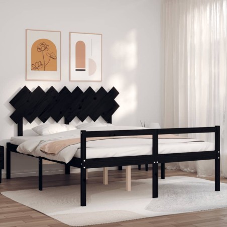 Giroletto con Testiera Nero 160x200 cm Legno Massello