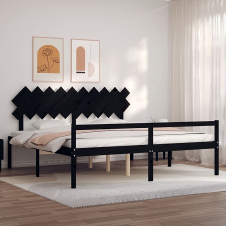 Giroletto con Testiera Nero 200x200 cm in Legno Massello